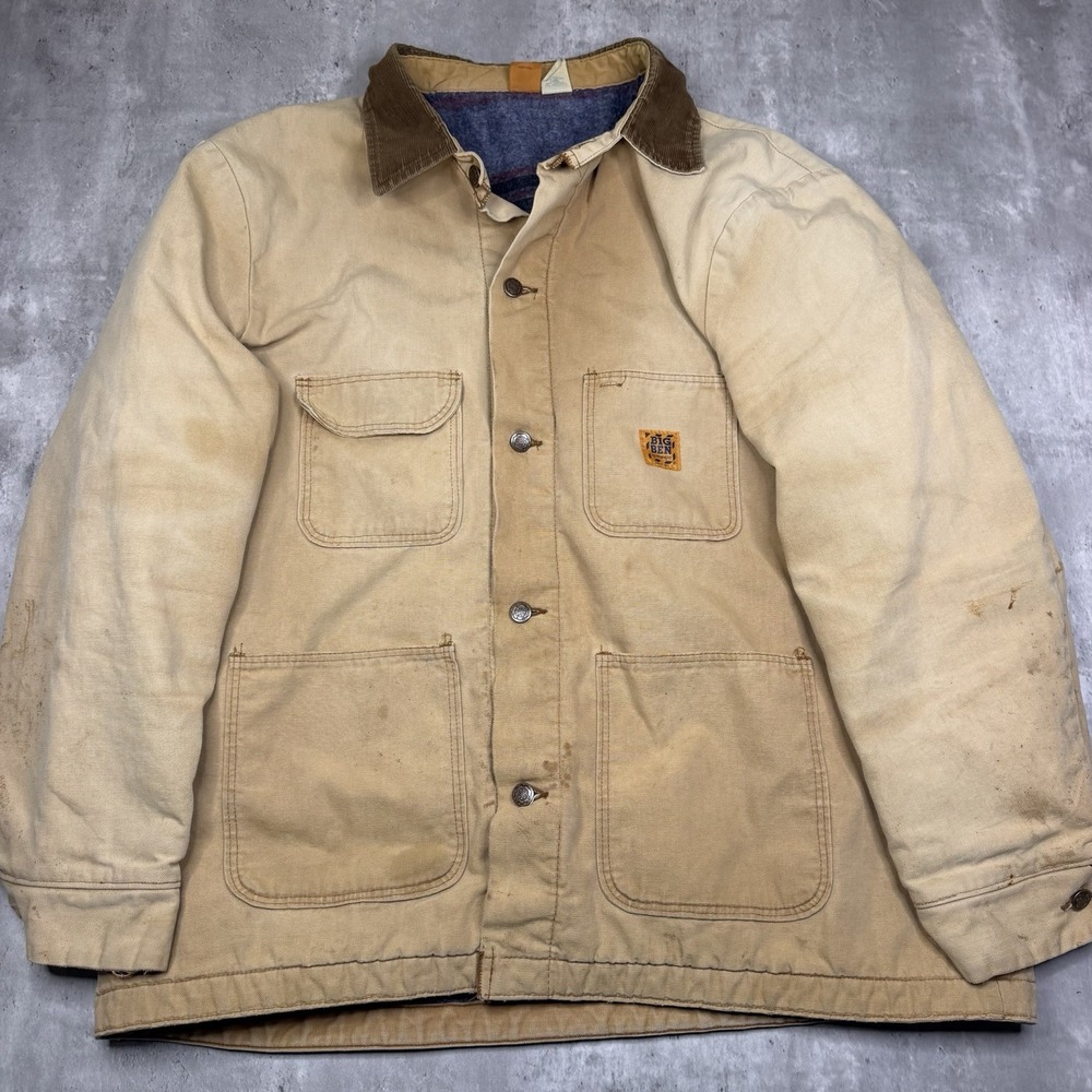 Vintage 70s Wrangler Big Ben Chore Coat Flannel Lined 48 Workwear Jacket USA
